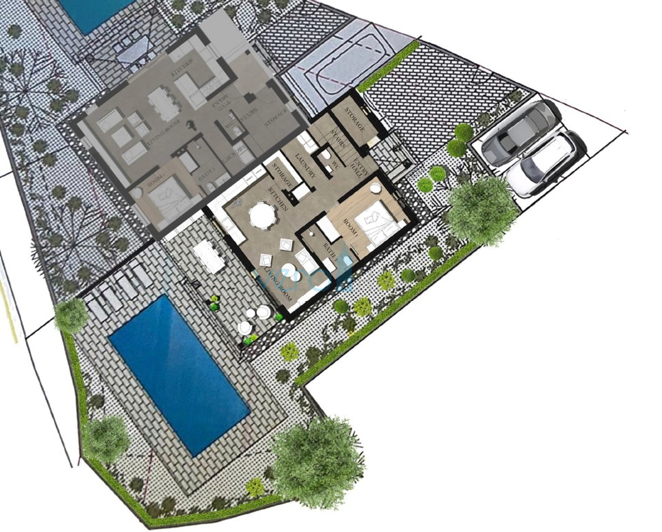 Krk Island, town of Krk, wider area, newly built semi-detached house with a swimming pool, yard, for sale